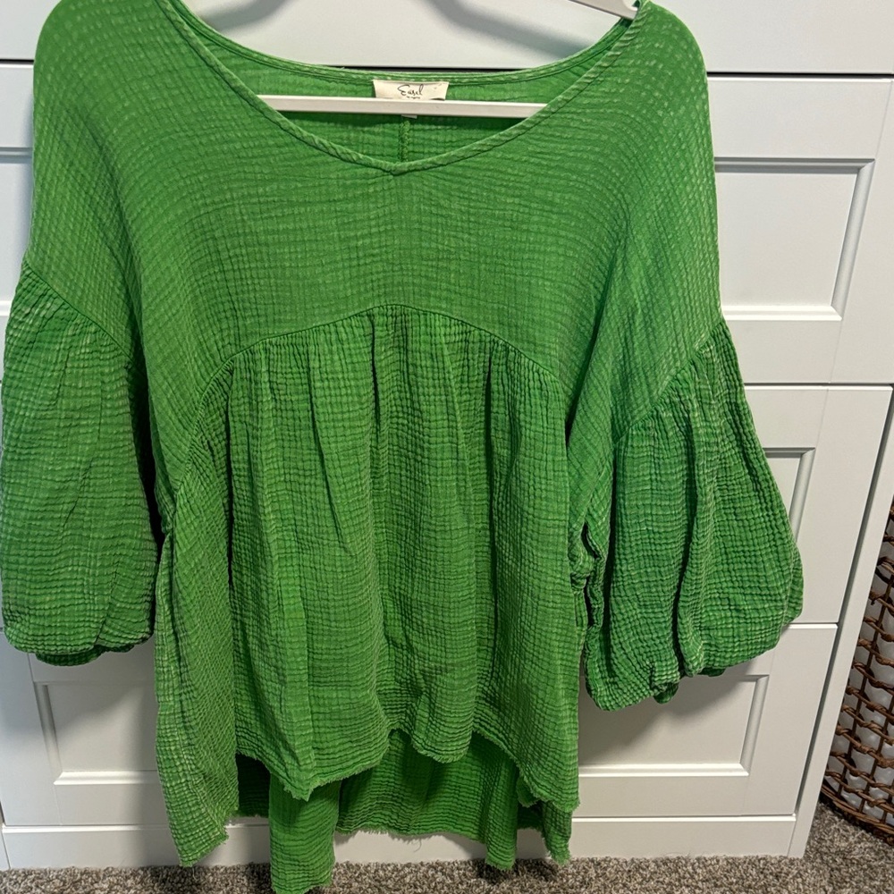 Easel Vibrant Green Textured Blouse
